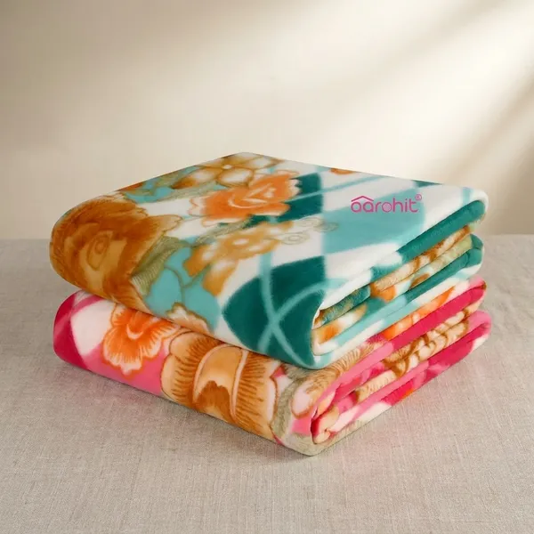 Printed_Polar_Fleece_400Gm_Pack_Of_Single_Bed_250Tc_All_Season_Blanket_Comforter_Dohar_Pack_Of__Multicolor_Pink_Green_Rust_And_Red_2