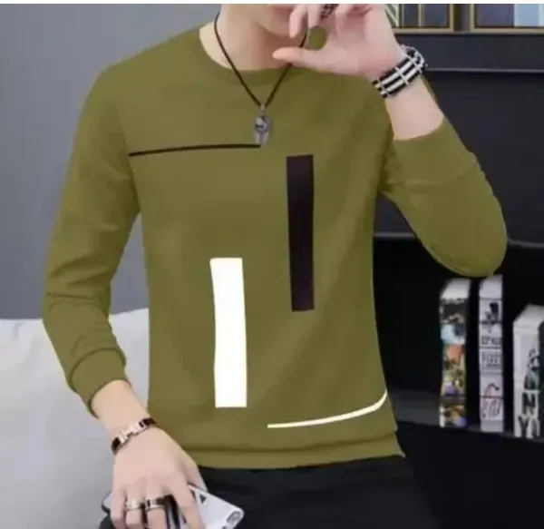 Men'S_Olive_Green_Long_Sleeve_Sweatshirt_With_Geometric_Print