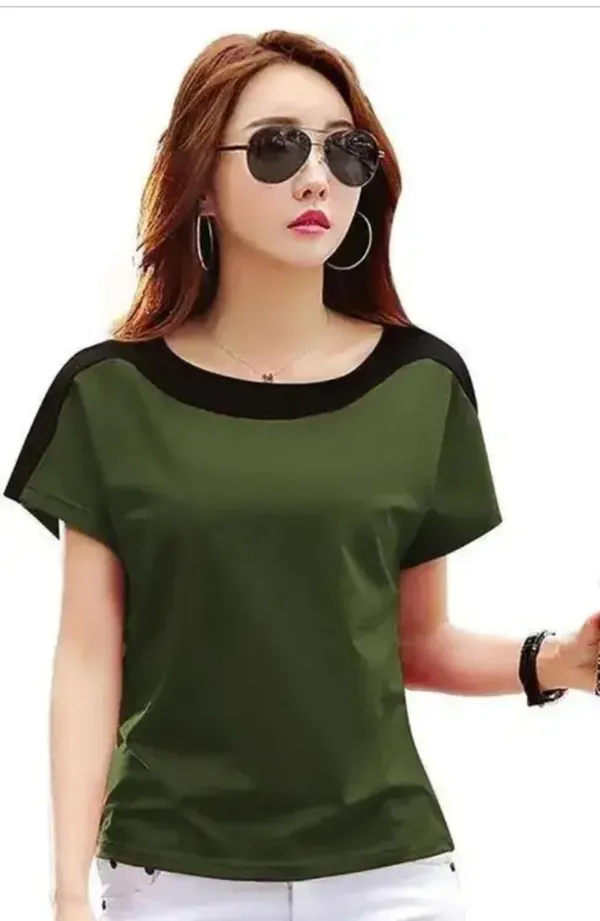 Women'S_Casual_Short_Sleeve_T-Shirt_With_Contrast_Shoulder_Panels