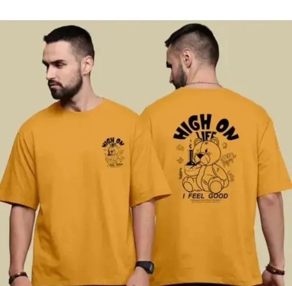High_On_Life_Feel_Good_Teddy_Bear_Graphic_Oversized_T-Shirt_-_Mustard_Yellow