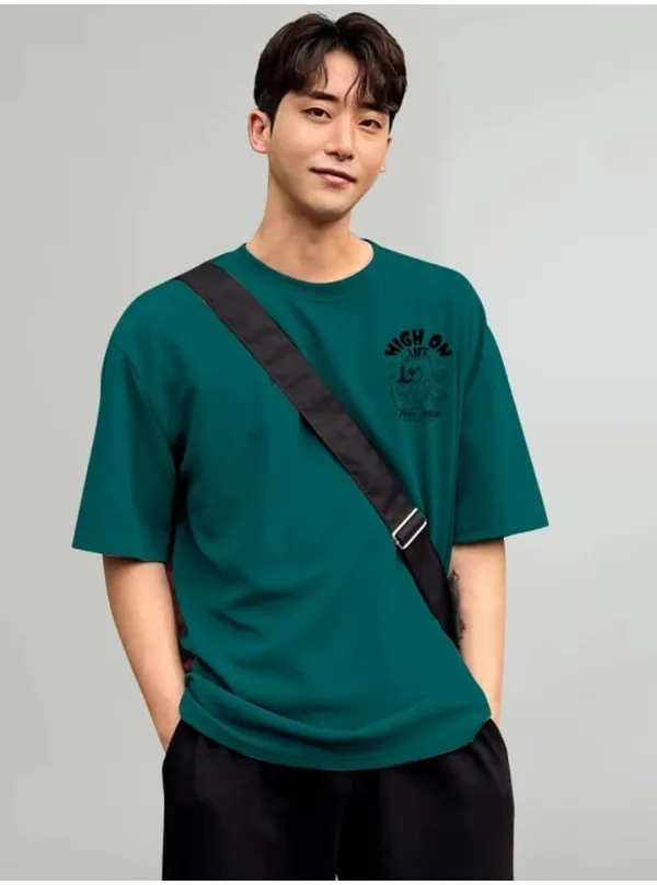 High_On_Life_Graphic_Print_Oversized_T-Shirt_-_Teal_Green