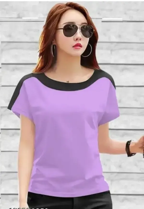Women'S_Purple_And_Black_Color_Block_Short_Sleeve_T-Shirt