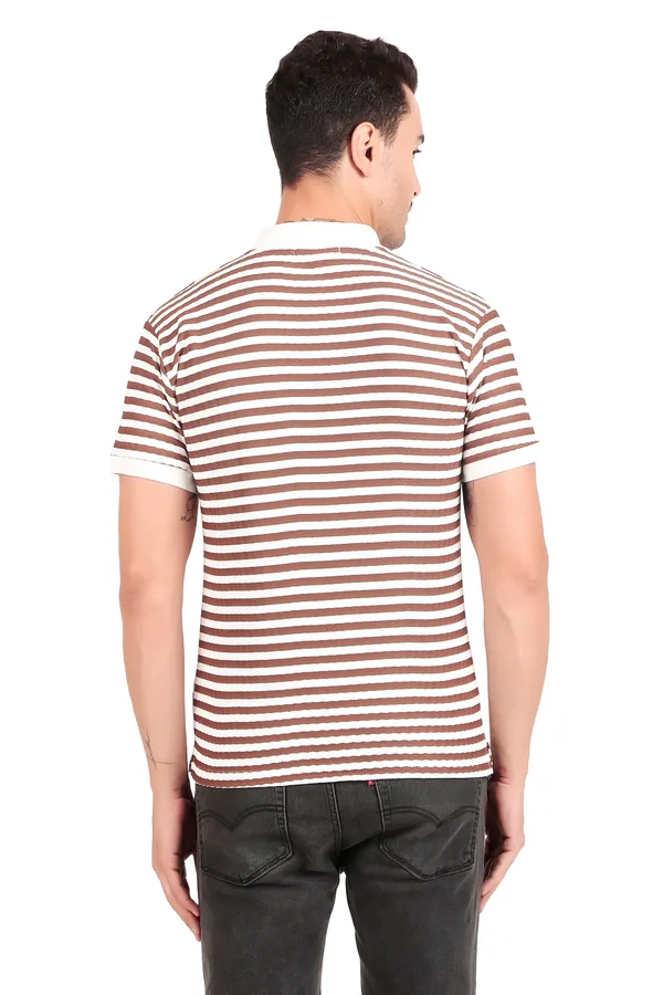 Men'S_Brown_And_White_Striped_Polo_T-Shirt_With_Zipper_Collar