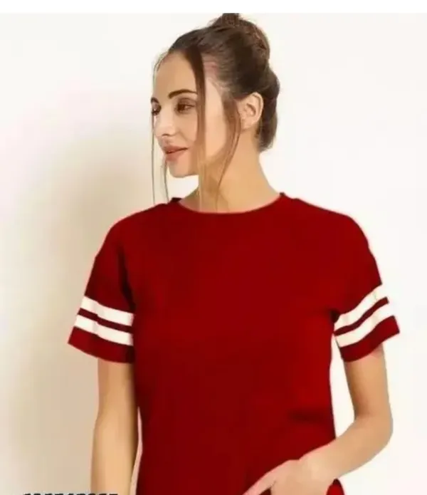 Women'S_Red_Varsity_Stripe_Sleeve_T-Shirt