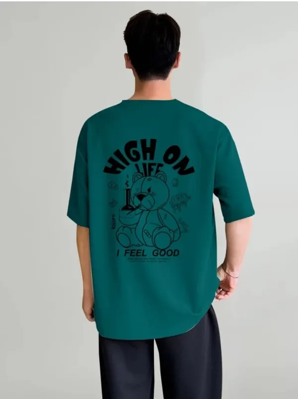 High_On_Life_Graphic_Print_Oversized_T-Shirt_-_Teal_Green