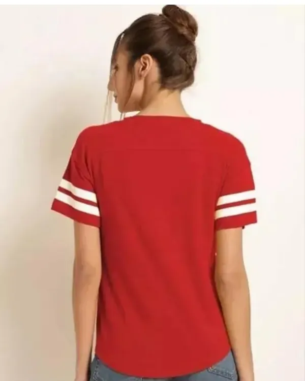 Women'S_Red_Varsity_Stripe_Sleeve_T-Shirt