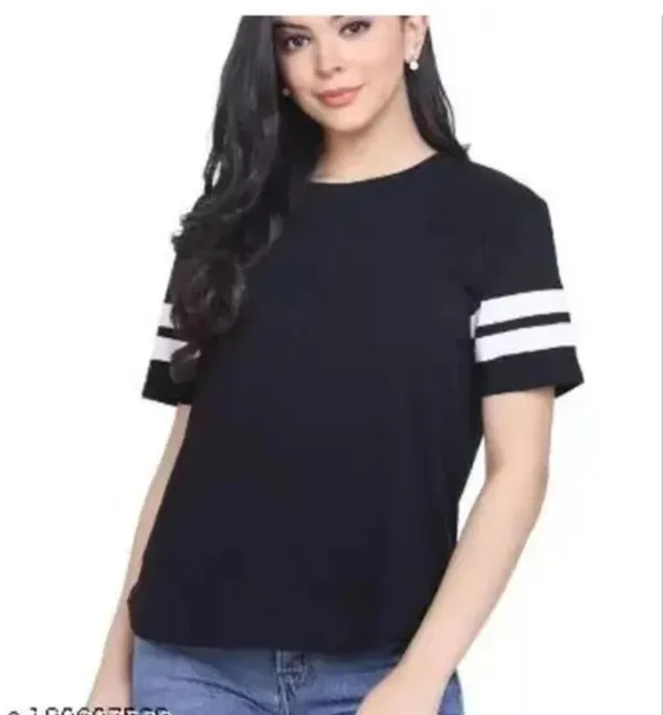 Women'S_Black_T-Shirt_With_White_Striped_Sleeves