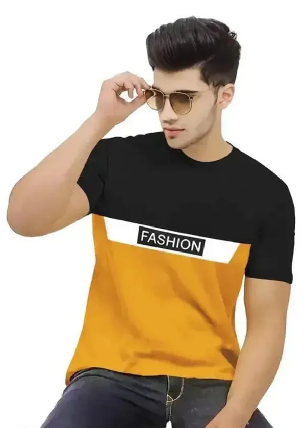Men'S_Round_Neck_Half_Sleeve_Color_Block_T-Shirt_(Black_&_Yellow)