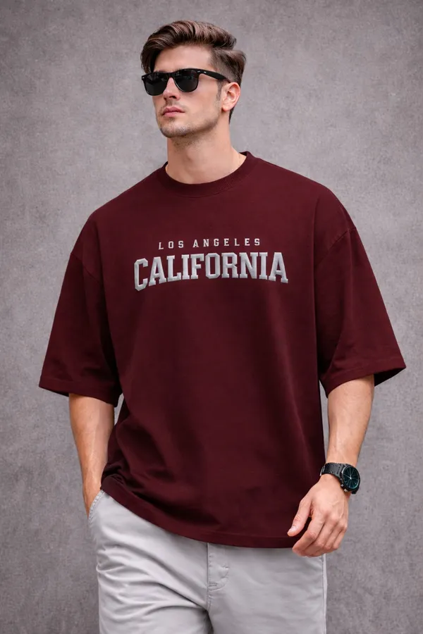 Los_Angeles_California_Oversized_Maroon_T-Shirt_For_Men