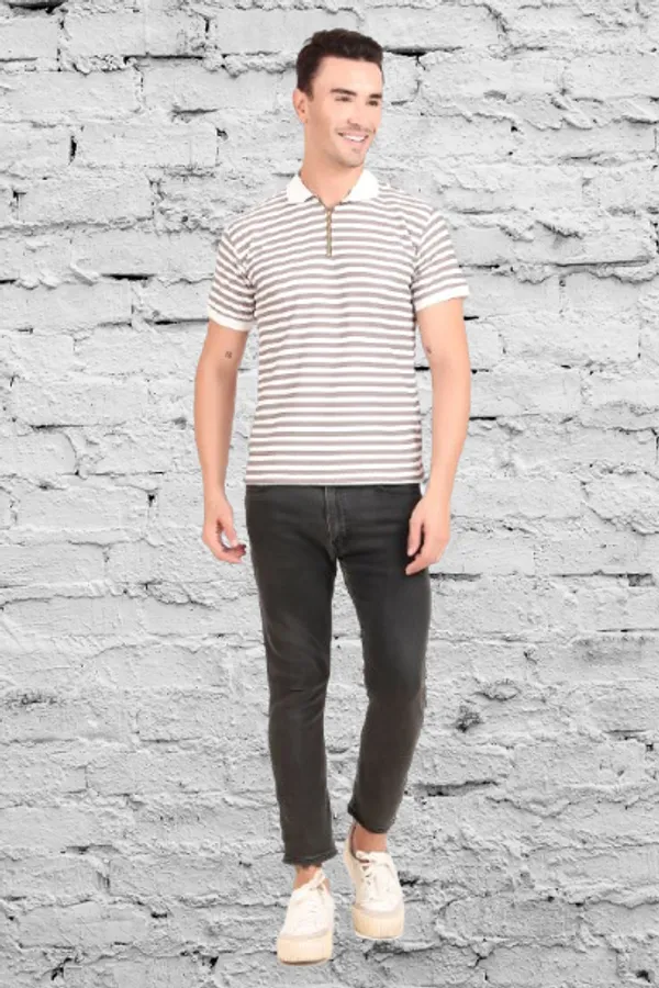 Men'S_Brown_And_White_Striped_Polo_T-Shirt