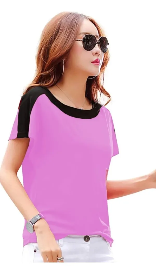 Women'S_Purple_And_Black_Color_Block_Short_Sleeve_T-Shirt