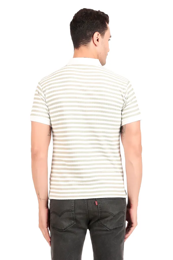 Men'S_Beige_And_White_Striped_Polo_T-Shirt_With_Zip_Collar