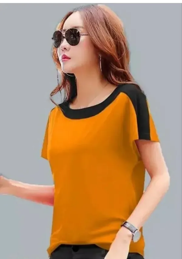 Women'S_Color_Block_Short_Sleeve_T-Shirt_-_Orange_&_Black_Contrast_Trim_Top