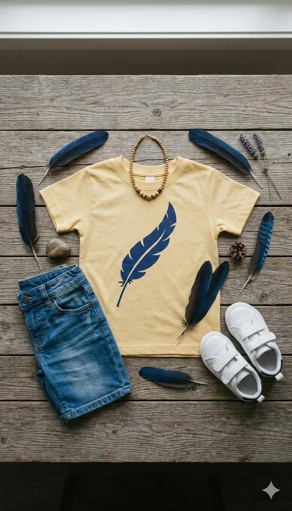 Yellow_Cotton_T-Shirt_With_Blue_Feather_Print
