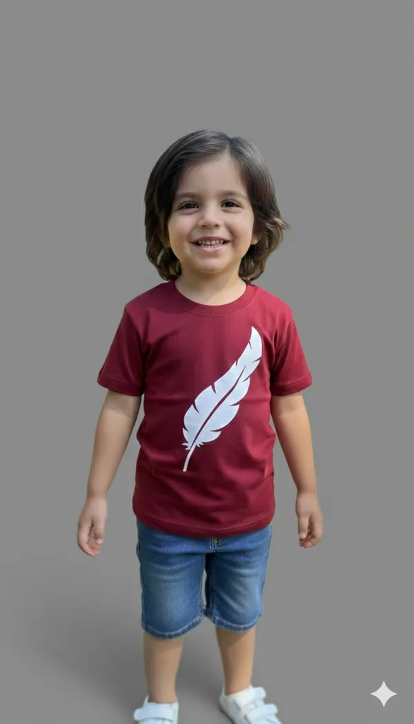 Feather_Print_Maroon_T-Shirt_For_Kids