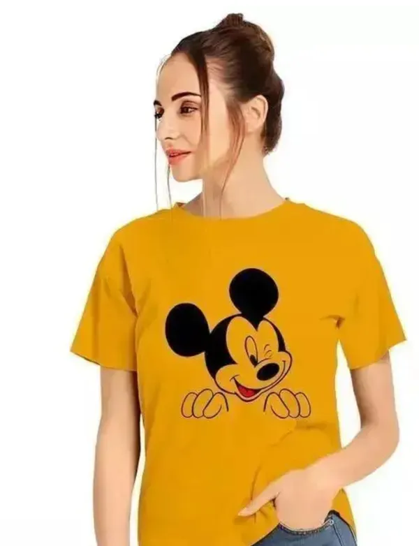 Women'S_Yellow_Mickey_Mouse_Printed_Cotton_T-Shirt