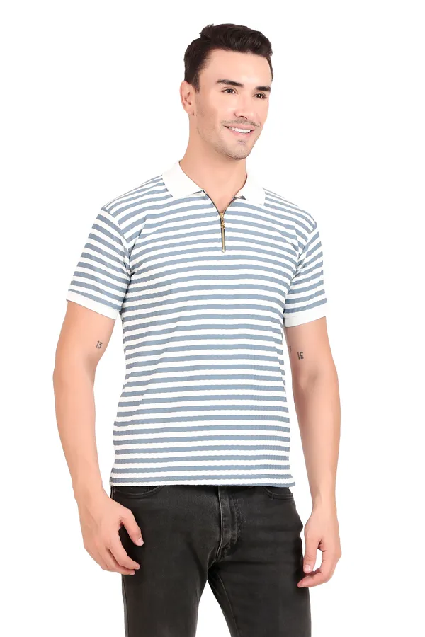 Men'S_Blue_And_White_Striped_Polo_T-Shirt_With_Zip_Collar