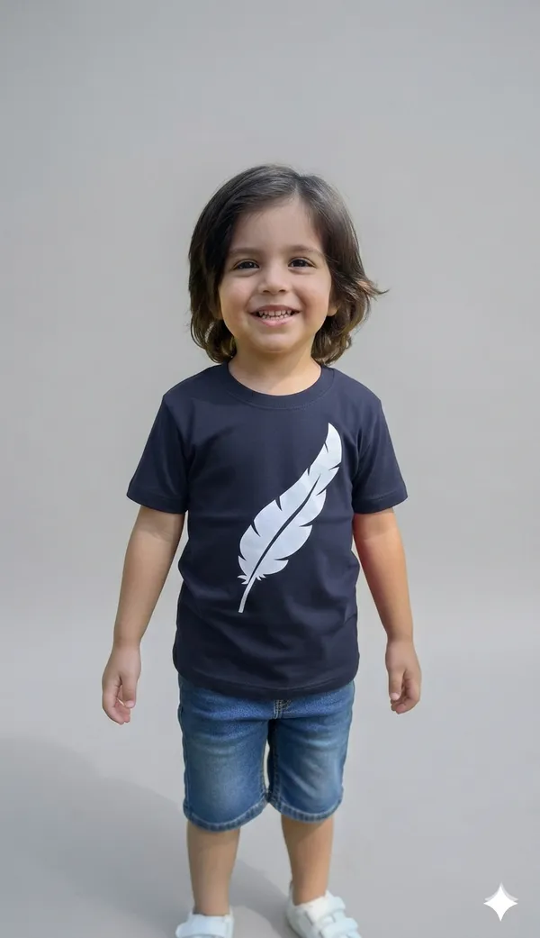 Navy_Blue_Feather_Print_Kids_T-Shirt
