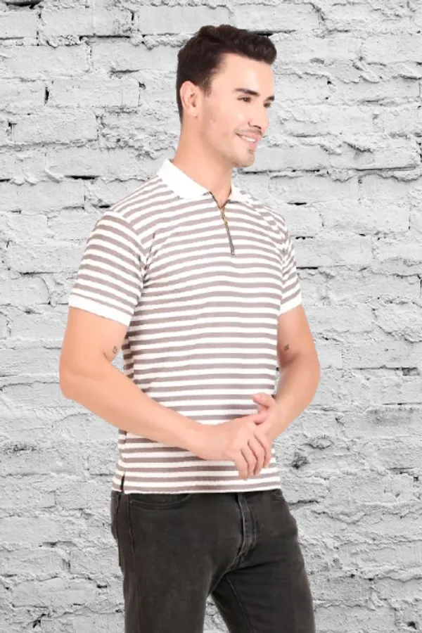 Men'S_Brown_And_White_Striped_Polo_T-Shirt