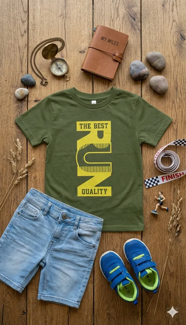 The_Best_Run_Quality_-_Olive_Green_Graphic_T-Shirt_For_Kids