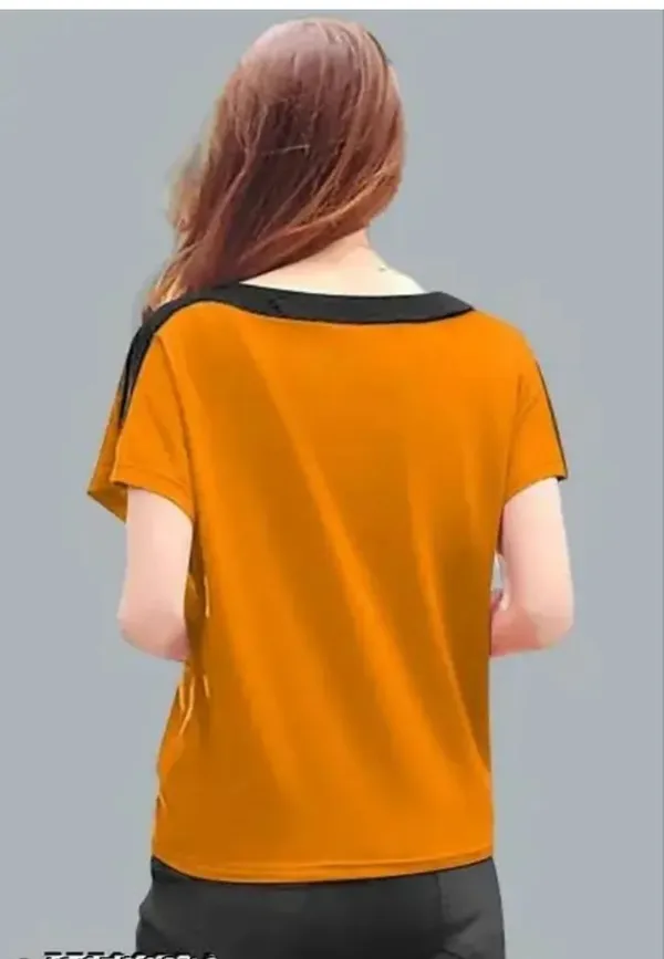 Women'S_Color_Block_Short_Sleeve_T-Shirt_-_Orange_&_Black_Contrast_Trim_Top