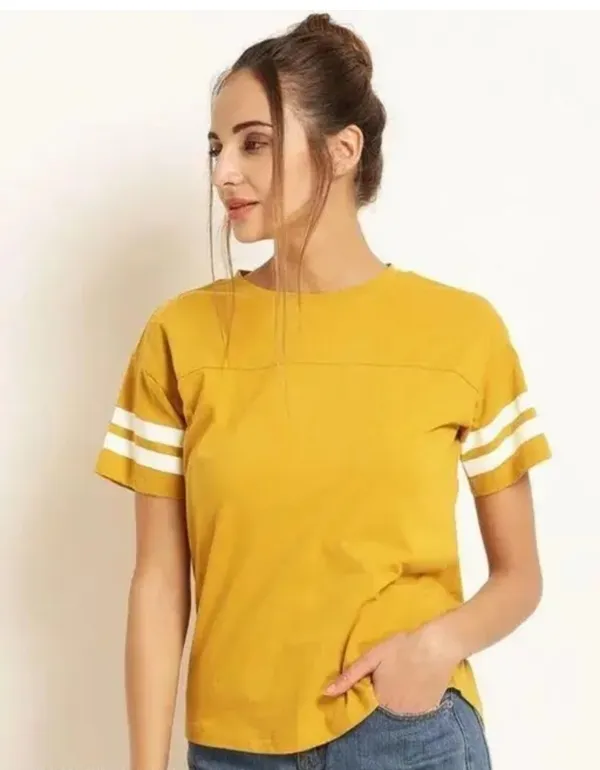 Women'S_Mustard_Yellow_Striped_Sleeve_T-Shirt