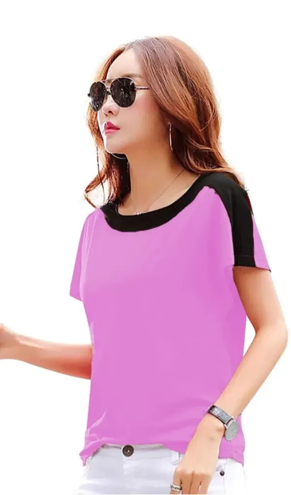 Women'S_Purple_And_Black_Color_Block_Short_Sleeve_T-Shirt