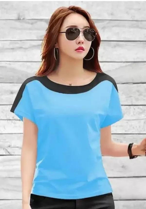 Women'S_Blue_And_Black_Color_Block_T-Shirt
