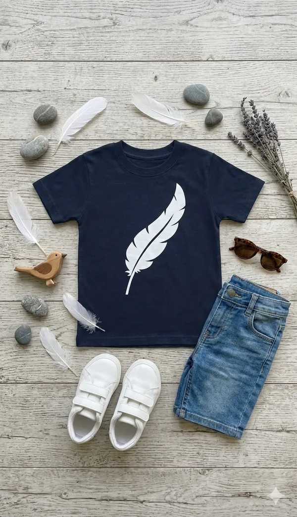 Navy_Blue_Feather_Print_Kids_T-Shirt