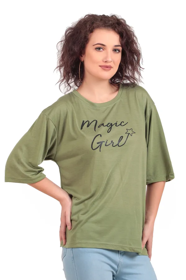 Magic_Girl_Printed_Oversized_Olive_Green_T-Shirt_For_Women