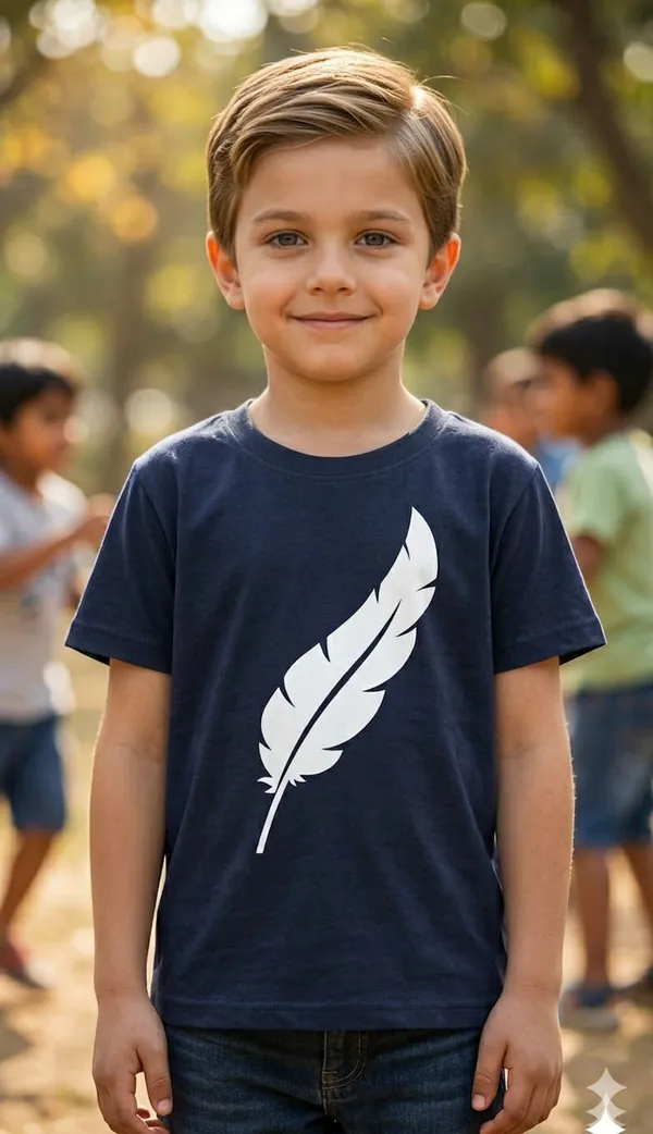 Navy_Blue_Feather_Print_Kids_T-Shirt