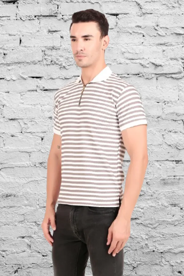 Men'S_Brown_And_White_Striped_Polo_T-Shirt