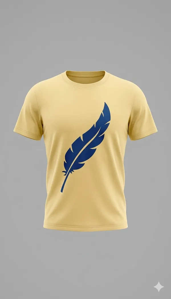 Yellow_Cotton_T-Shirt_With_Blue_Feather_Print