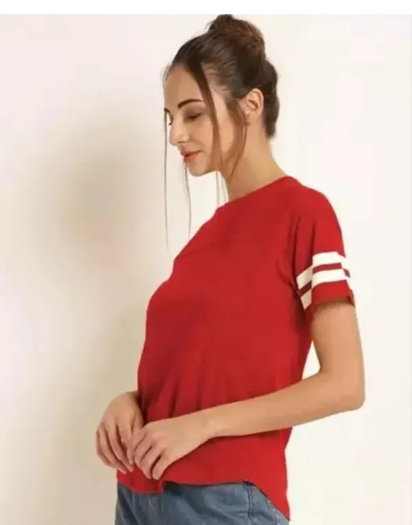 Women'S_Red_Varsity_Stripe_Sleeve_T-Shirt