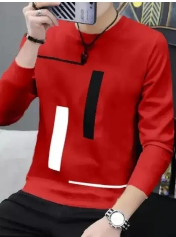 Men'S_Red_Geometric_Color_Block_Sweatshirt_With_Black_&_White_Accents