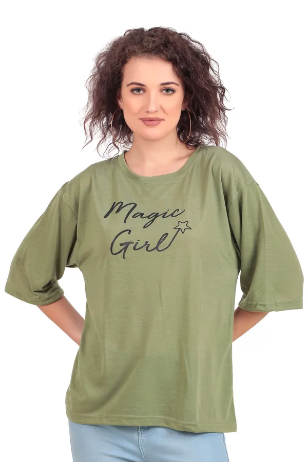 Magic_Girl_Printed_Oversized_Olive_Green_T-Shirt_For_Women