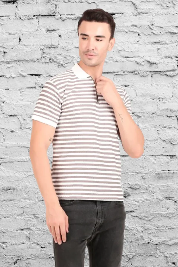 Men'S_Brown_And_White_Striped_Polo_T-Shirt