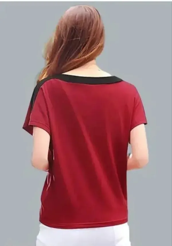 Women'S_Red_&_Black_Color_Block_Round_Neck_Short_Sleeve_T-Shirt