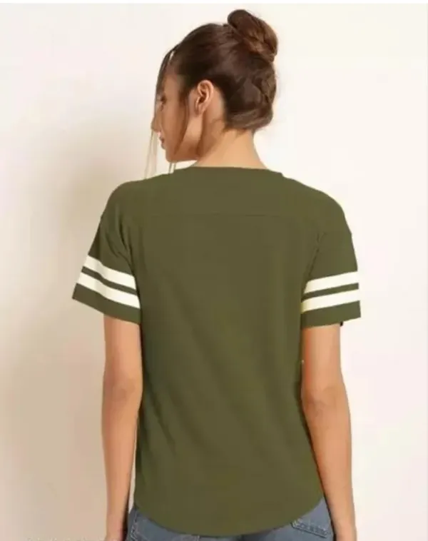 Women'S_Olive_Green_Varsity_Stripe_Half_Sleeve_T-Shirt