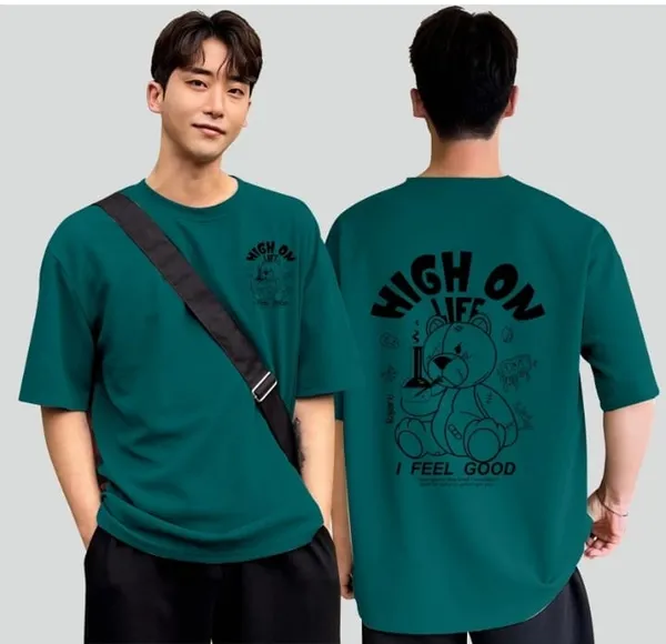 High_On_Life_Graphic_Print_Oversized_T-Shirt_-_Teal_Green