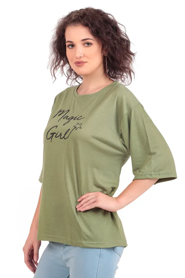 Magic_Girl_Printed_Oversized_Olive_Green_T-Shirt_For_Women