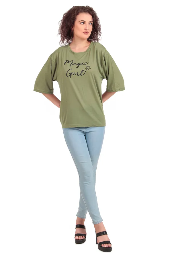Magic_Girl_Printed_Oversized_Olive_Green_T-Shirt_For_Women