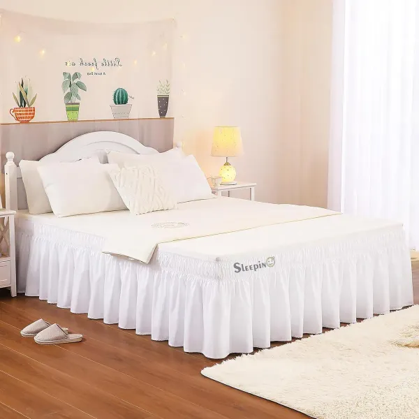 White_Sleepino_Wrap_Around_Bed_Skirt_For_King_Bed_Easy_Elastic_Feet