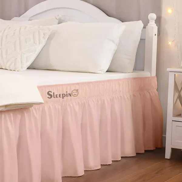 Peach_Wrinkle_Free_Brushed_Microfiber_Wrap_Around_Easy_Elastic_Fit_Bed_Skirt_Cover