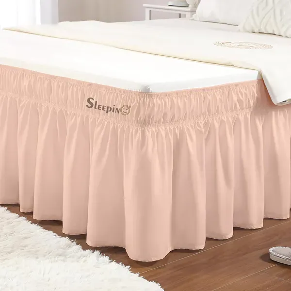 Peach_Wrinkle_Free_Brushed_Microfiber_Wrap_Around_Easy_Elastic_Fit_Bed_Skirt_Cover