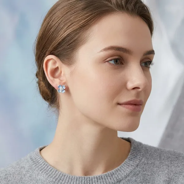 Silver_925_Sterling_Silver_Blue_Enamel_Floral_Stud_Earrings_For_Women