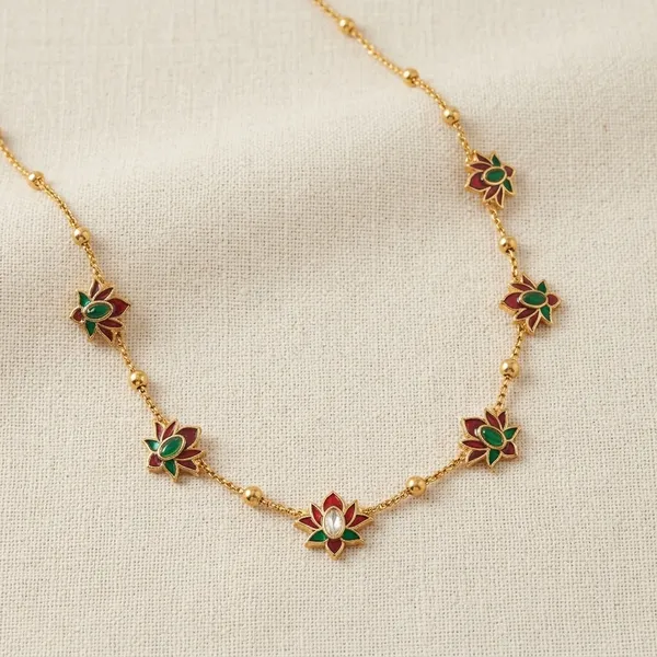 Multicolor_Alloy_Lotus_Enamel_Necklace_And_Earrings_Set_For_Women
