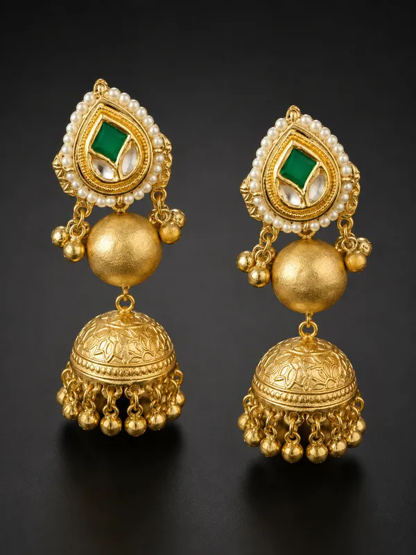 Golden_Alloy_Green_Stone_Pearl_Traditional_Jhumka_Earrings_For_Women