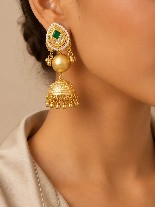 Golden_Alloy_Green_Stone_Pearl_Traditional_Jhumka_Earrings_For_Women