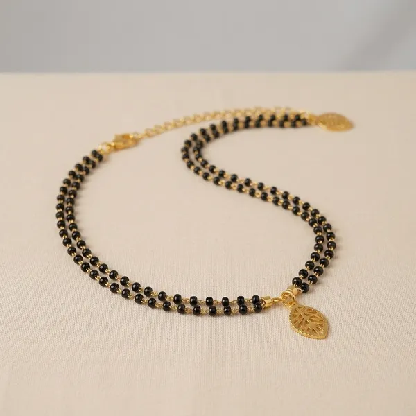 Black_Golden_Alloy_Two-Tone_Beaded_Chain_Anklet_For_Women